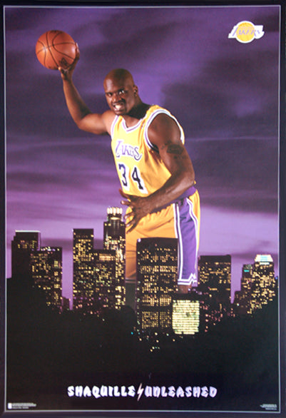 Shaquille O'Neal Lakers Purple Skyline Basketball Poster