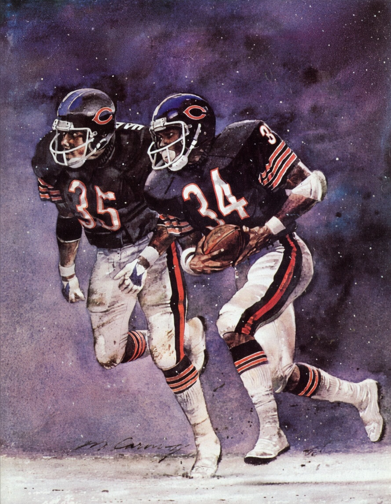 Football Players #35 and #34 Winter Action Illustration