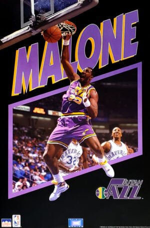 Karl Malone Utah Jazz Dunking Basketball Poster