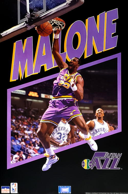 Karl Malone Utah Jazz Dunking Basketball Poster
