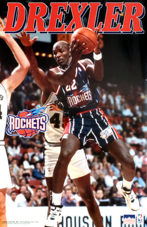 Clyde Drexler Houston Rockets Basketball Action Poster