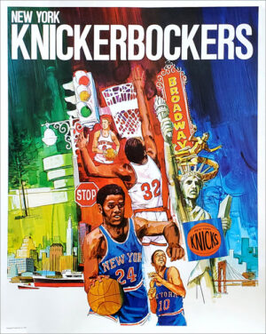 New York Knickerbockers Basketball Illustrated Wall Art Poster