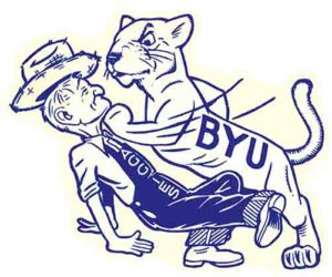 BYU Cougar Carrying Student Blue Line Illustration
