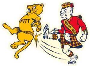 Pitt vs. Carnegie Tech Vintage-Style Sports Cartoon Design