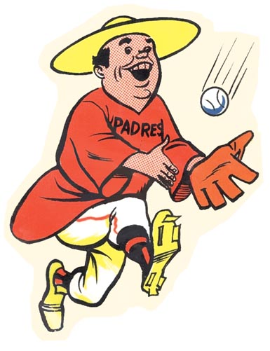 Vintage-Style Padres Baseball Player Cartoon Graphic